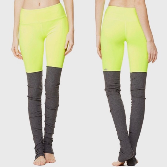 ALO Yoga Pants - Alo Neon Yellow 2 Tone Goddess Ruched Yoga Legging